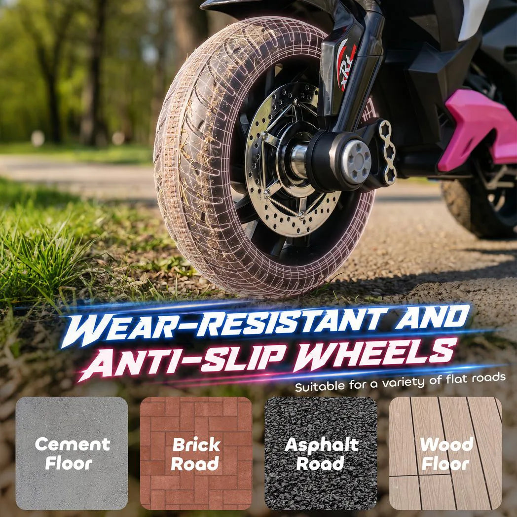 HOMCOM Kids Electric Motorcycle, 6V Three-Wheel Ride-On with LED Headlight, Music & Horn – Ages 3-5, Pink