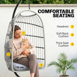 Outsunny Hanging Egg Chair with Stand – Indoor Outdoor Swing Chair with Foldable Basket, Cushions & Safety Strap, Light Grey