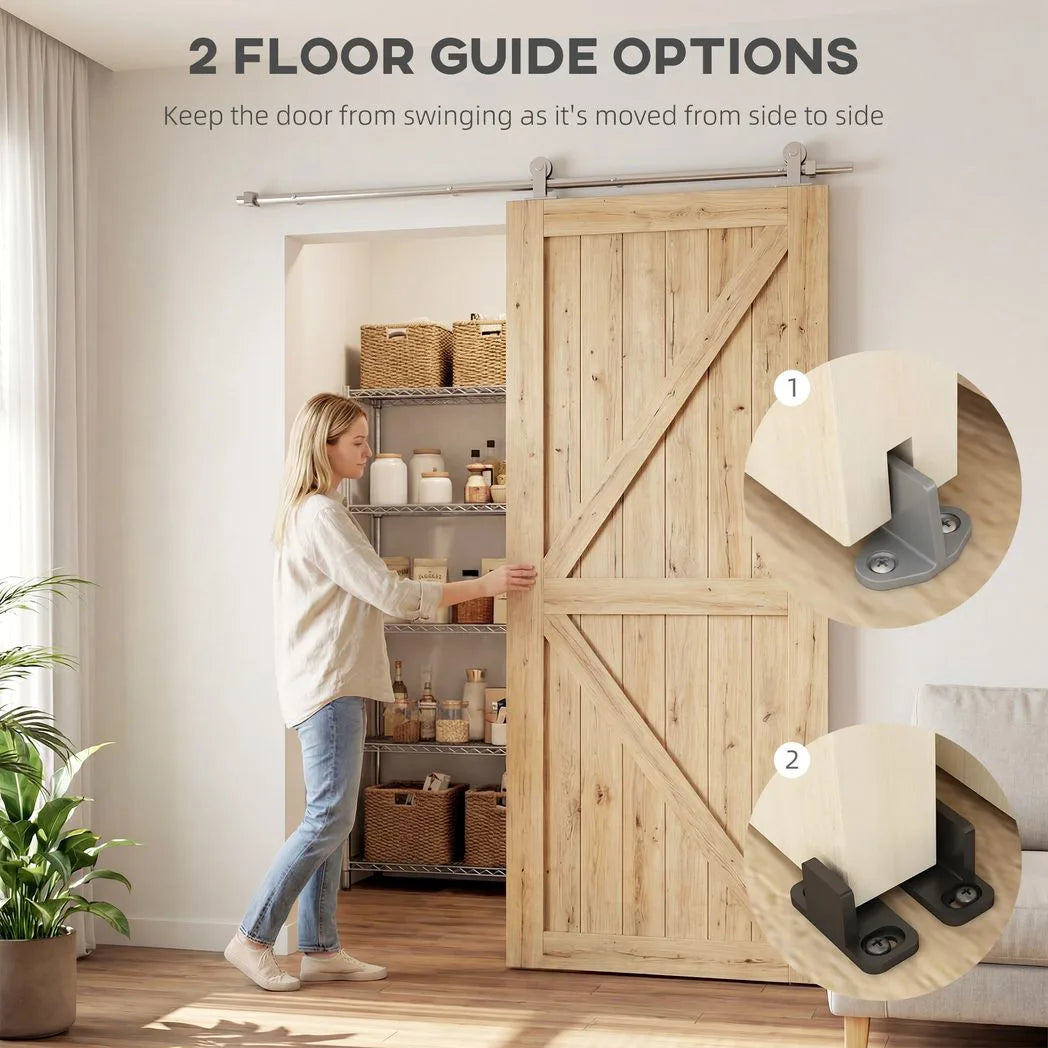 HOMCOM Sliding Door Hardware Kit with 152cm Track, Silent Pulleys & 304 Stainless Steel – Heavy Duty, Silver