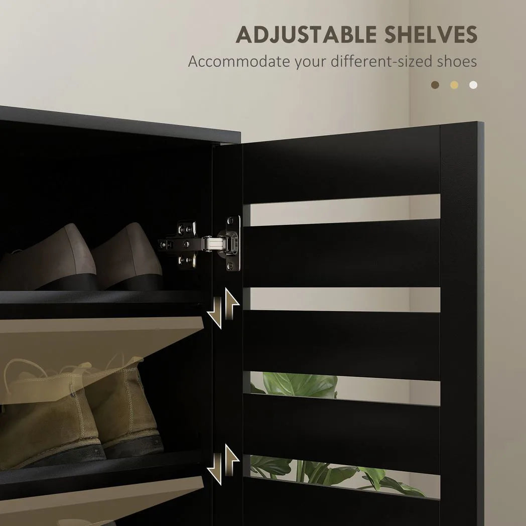 HOMCOM 5-Tier Narrow Shoe Cabinet with Slatted Doors and Adjustable Shelves – Holds 15 Pairs, Black