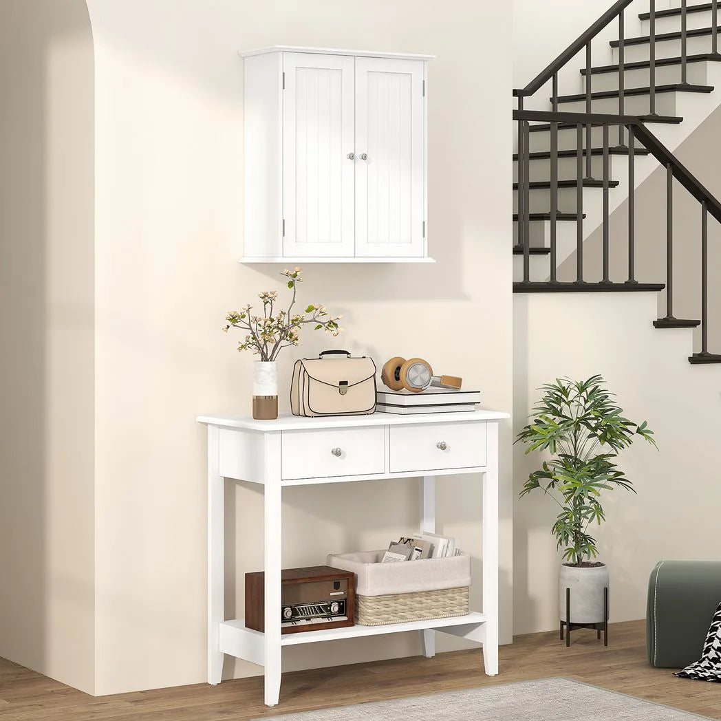 HOMCOM 3-Tier Wall-Mounted Bathroom Cabinet with Adjustable Shelf – Space-Saving Storage, White