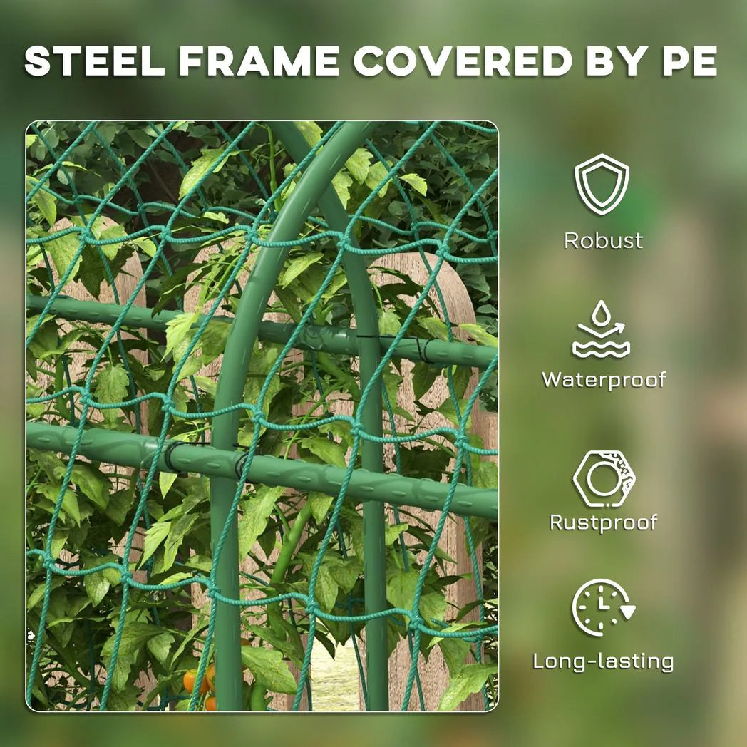 Outsunny 183 cm Metal Garden Arch Trellis with Climbing Net – Plant Support for Fruit and Vegetables
