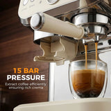 HOMCOM 15 Bar Espresso Coffee Machine with Adjustable Grinder, Steam Wand and Accessories – Cream White