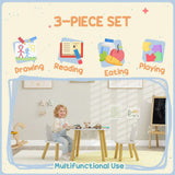 AIYAPLAY 3-Piece Kids Activity Table and Chairs Set with Storage Mesh Bag, Bear Backrests – White