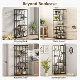 HOMCOM Seven-Tier Geometric Bookcase with Metal Frame & Anti-Tipping Straps – Asymmetrical Storage, Brown