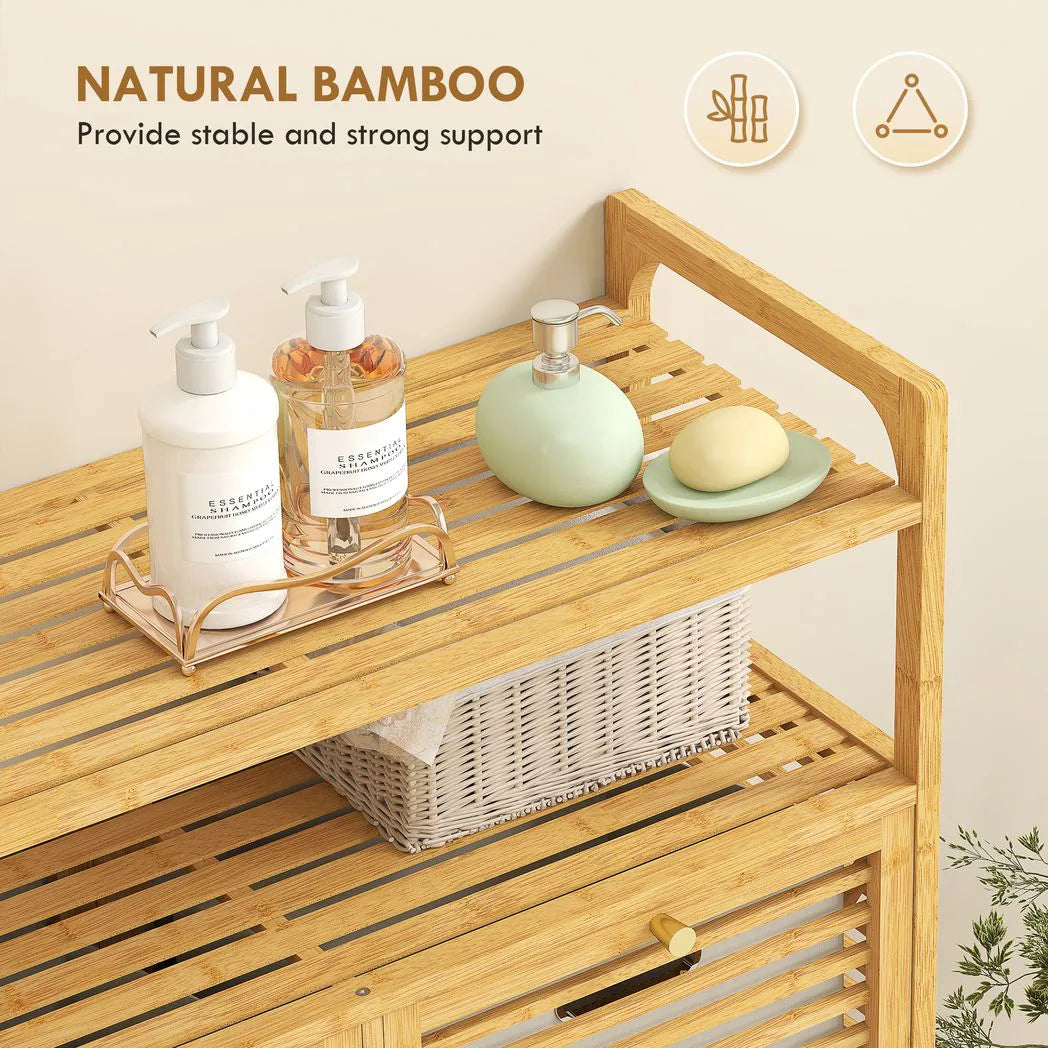 HOMCOM Double Tilt-Out Bamboo Laundry Cabinet with 2 Removable Baskets – Freestanding Bathroom Storage, Natural