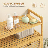 HOMCOM Double Tilt-Out Bamboo Laundry Cabinet with 2 Removable Baskets – Freestanding Bathroom Storage, Natural