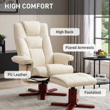 HOMCOM Faux Leather Manual Recliner Armchair and Footstool Set with Rocking Motion – Cream White