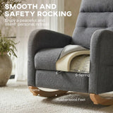 HOMCOM Upholstered Rocking Chair with Retractable Footrest and High Back – Living Room Rocker, Grey