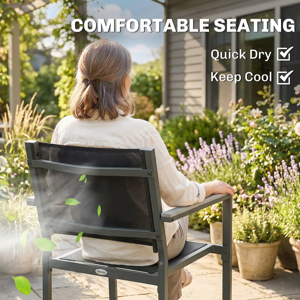 Outsunny 7-Piece Garden Dining Set for 6 with Acacia Wood Table & Stackable Texteline Chairs, Grey