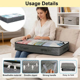 4-Piece 90L Large Underbed Storage Bags with Zips, Clear Window & Handles – Clothes Organiser, Grey