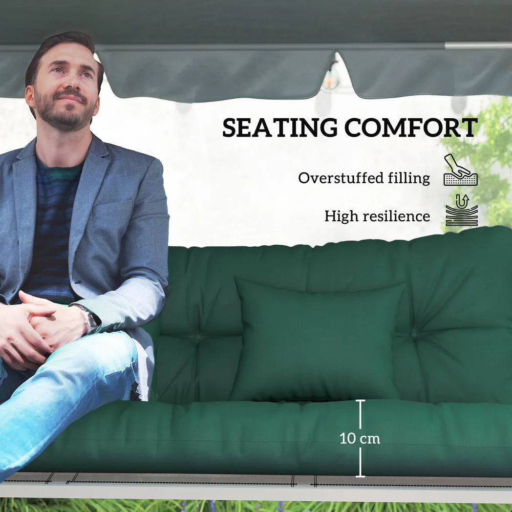 Outsunny 3-Seater Swing Chair Cushion Set – Seat and Back Cushions with 2 Pillows, Water-Repellent, Green