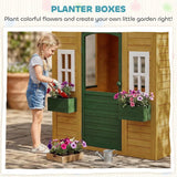 AIYAPLAY Kids Wooden Playhouse with Door, 3 Windows and 2 Flower Boxes – Garden Wendy House