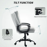 HOMCOM Linen-Look Double-Padded Office Chair with Adjustable Height and Tilt – Five Quiet Wheels, Grey