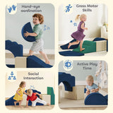 AIYAPLAY 7 Piece Kids Soft Play Set with Velvet Cover – Climb and Crawl Foam Toy for Toddlers, Dark Blue