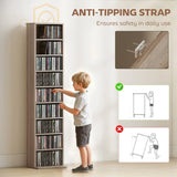 HOMCOM Narrow CD Storage Unit for 260 CDs or 120 DVDs – Tall Media Tower with Anti-Tip Straps, Natural Wood