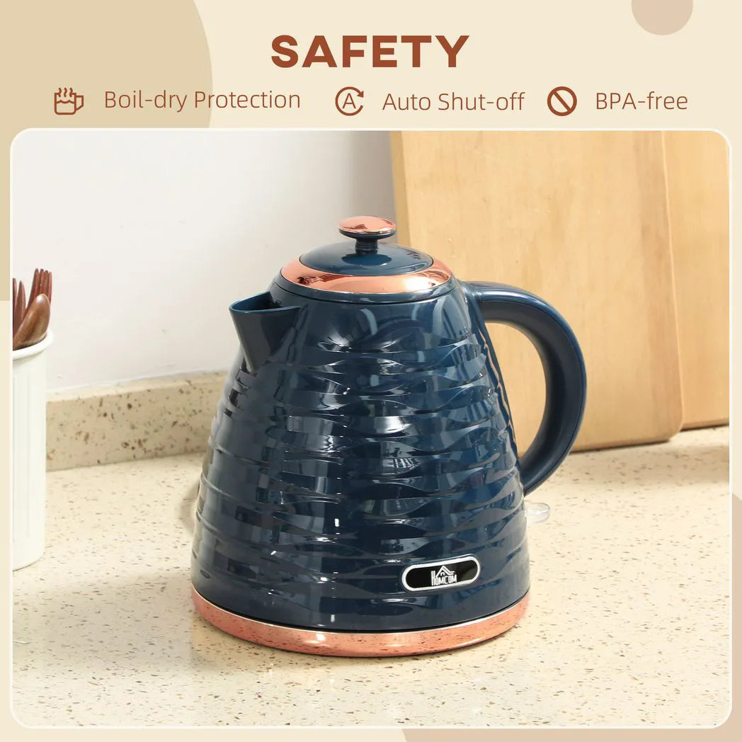 HOMCOM 3kW Rapid Boil Electric Kettle, 1.7L with Boil-Dry Protection & Removable Filter, Dark Blue