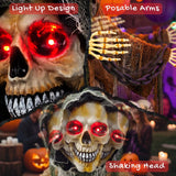 HOMCOM 170cm Animated Grim Reaper with Moving Head & Hands, Glowing Eyes and Sound – Halloween Animatronic Decoration