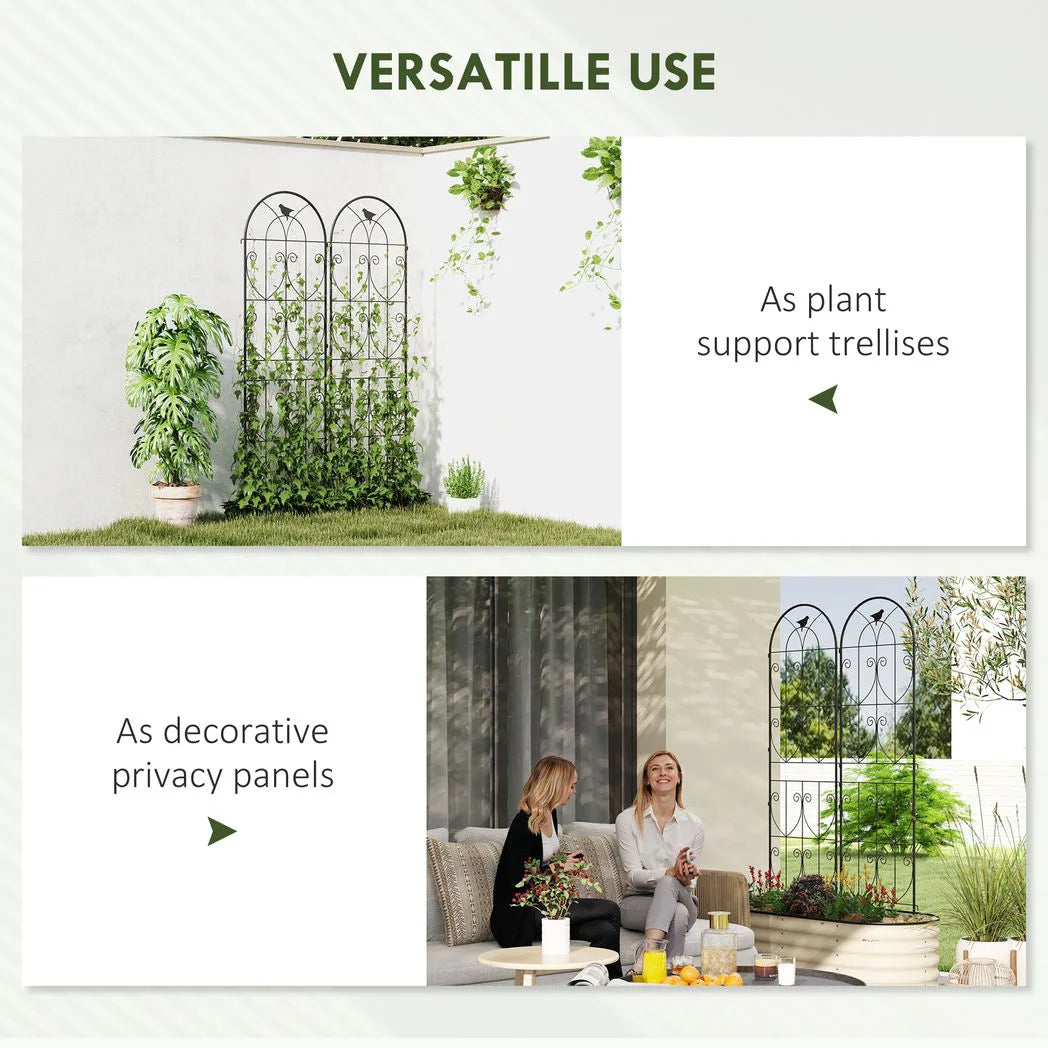 Outsunny Set of 2 Metal Garden Trellis Panels with Bird Motifs, 180 x 50cm – Climbing Plant Support and Privacy Screen
