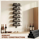 HOMCOM Wall Mounted 6-Tier Wine Rack – Metal Bottle Display Holder for Kitchen, Black