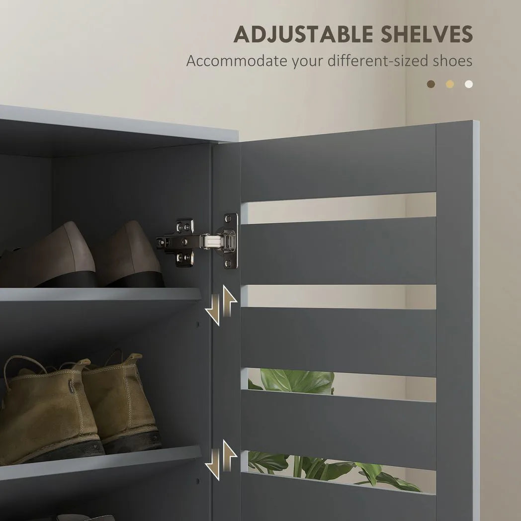 HOMCOM 5-Tier Narrow Shoe Cabinet with Slatted Doors and Adjustable Shelves – Holds 15 Pairs, Dark Grey