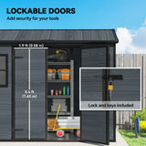 Outsunny 8 x 4ft Wood-Effect Resin Garden Shed with Floor, Windows & Lockable Doors – Outdoor Storage, Dark Grey
