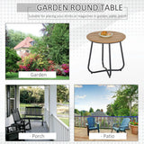 Outsunny Round Outdoor Side Table with Slatted Top and Adjustable Leg Pads, 49 x 49 x 48 cm – Natural Wood & Black