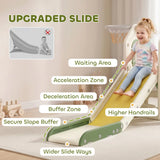AIYAPLAY Foldable 5 in 1 Toddler Slide with Ladder, Climbing Wall, Basketball Hoop and Storage – Cream