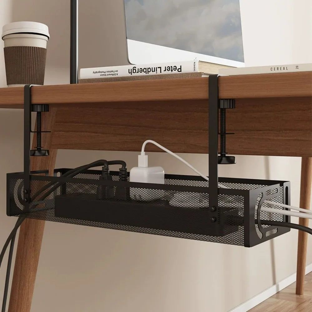 Under Desk Cable Management Tray, 39 x 12 x 7cm Iron Mesh Cord Holder – Office & Home Cable Organiser, Black
