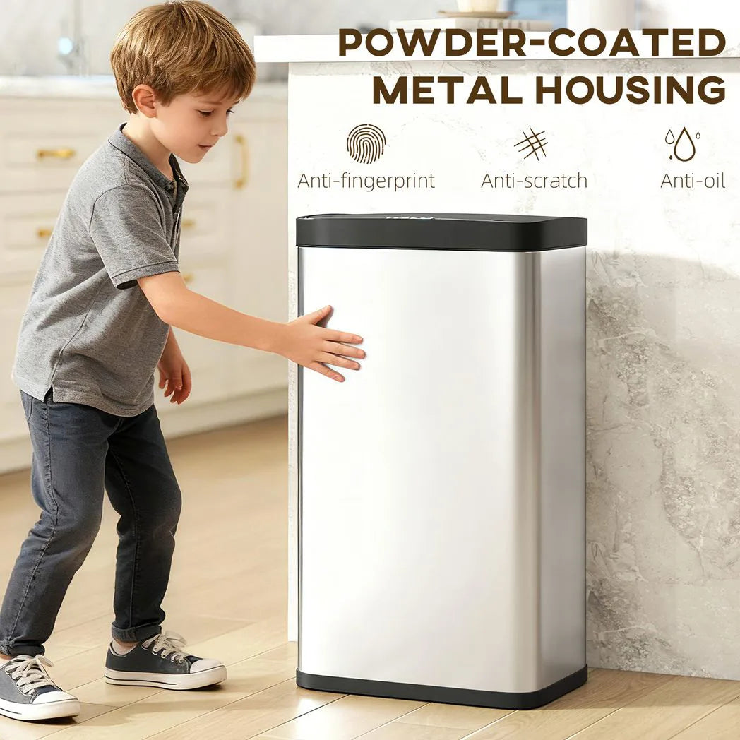HOMCOM 45L Stainless Steel Sensor Bin with Soft-Close Lid and Removable Inner Bucket – Touchless Kitchen Bin