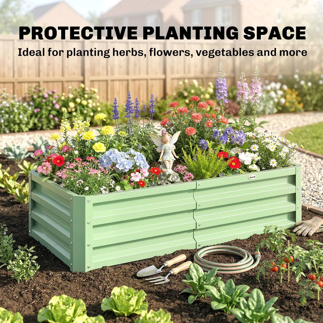 Outsunny Galvanised Raised Garden Bed for Herbs & Veg
