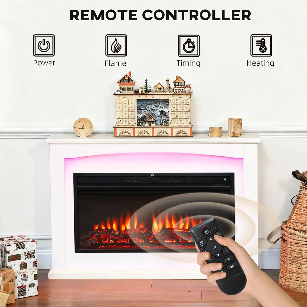 HOMCOM 2000W Electric Fireplace with Faux Flame, Thermostat and Remote – 5118 BTU Heater, White
