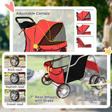PawHut Dog Pram Pet Stroller with Reflective Strips and 360° Swivel Wheels – Foldable Travel Buggy, Red