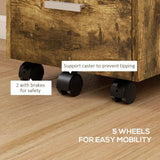 HOMCOM 3 Drawer Rolling Filing Cabinet for A4 and Letter Hanging Files – Under-Desk Storage, Rustic Brown