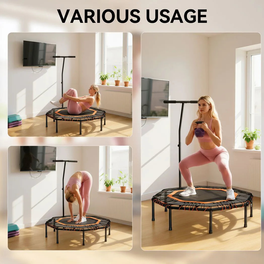 HOMCOM Fitness Trampoline with Adjustable Handle & 150kg Max Load – Foldable Low-Impact Rebounder for Adults