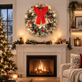 36in Pre-Lit Snow Flocked Christmas Wreath with 100 LED Lights – Lighted Artificial Door Decoration