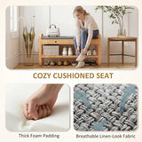 HOMCOM Bamboo Shoe Bench with 2 Drawers and Cushioned Seat – 105 cm, Natural and Grey