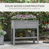 Outsunny Wooden Raised Garden Bed with Storage Shelf & Drainage Holes – 2-Tier Elevated Planter Box, Grey