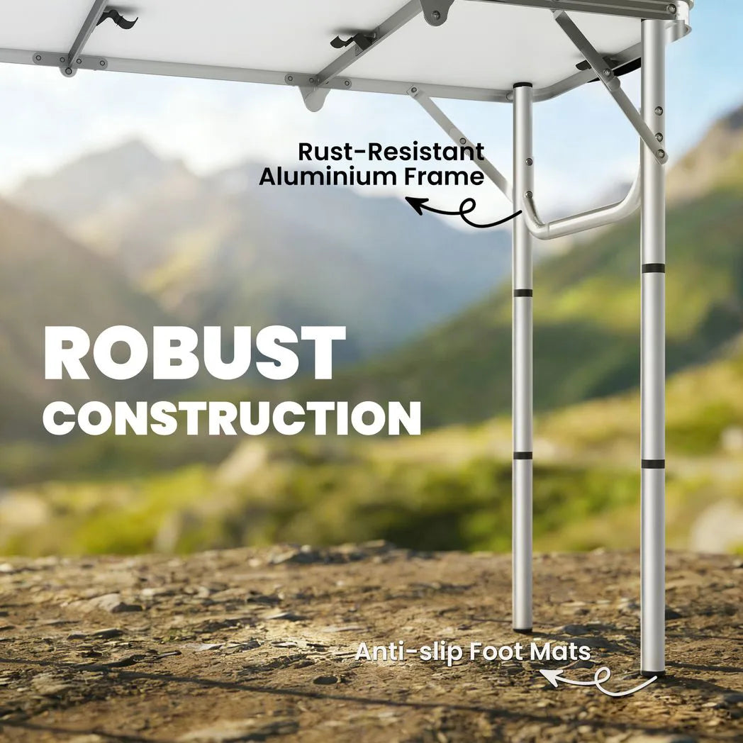Outsunny 3ft Folding Camping Table with Mesh Storage Layer & Carry Bag – Portable Picnic Table, Cream White