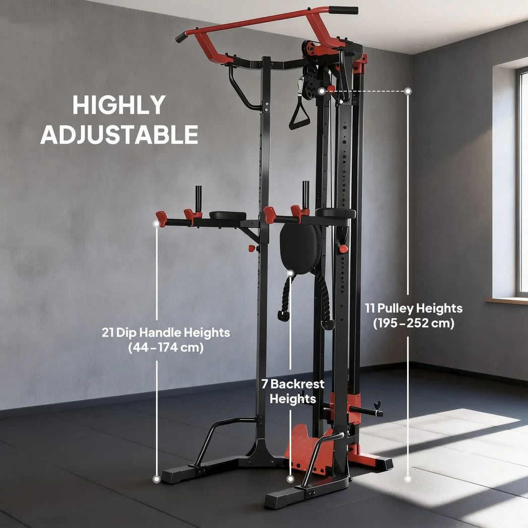 SPORTNOW Power Tower with Lat Pull Down, Pull Up Bar & Dip Station – Adjustable Home Gym Station, 300 kg Capacity