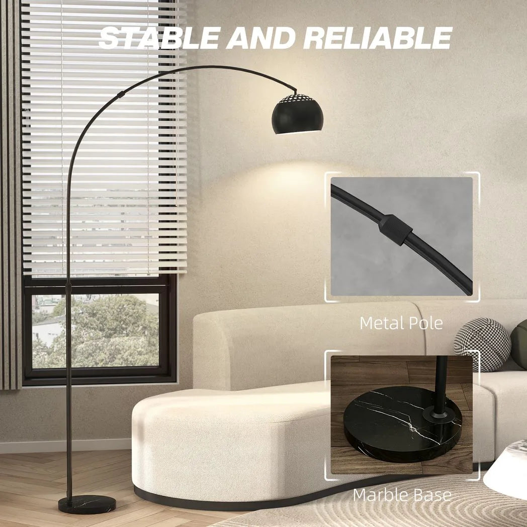 HOMCOM Adjustable Arc Floor Lamp, Faux Marble Base – Black