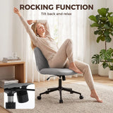 HOMCOM Armless Home Office Desk Chair with Wide 62cm Seat, Adjustable Height and Rocking – Pet-Friendly Leather, Grey