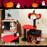 PawHut Gothic Halloween Cat Tree – 83cm Cat Tower with Sisal Scratching Posts, Condo, Coffin Platform, Bed and Spider Toy