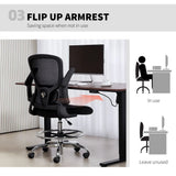 HOMCOM Draughtsman Chair with Adjustable Lumbar & Flip-up Armrests – Mesh Back Drafting Chair, Black