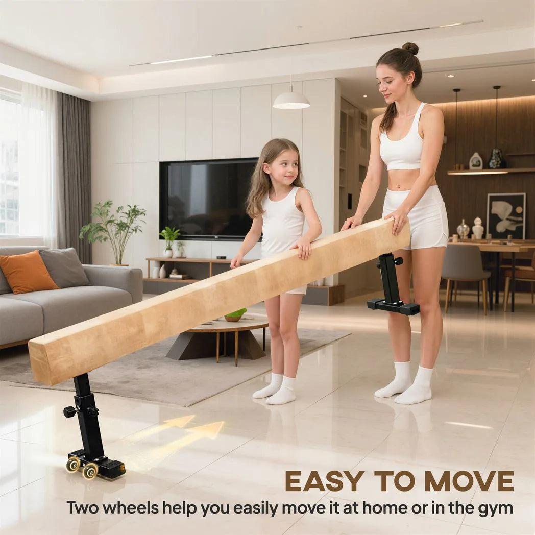 HOMCOM 7.5ft Adjustable Balance Beam with Wheels & 3 Height Settings – Gymnastics Training Beam for Ages 6+