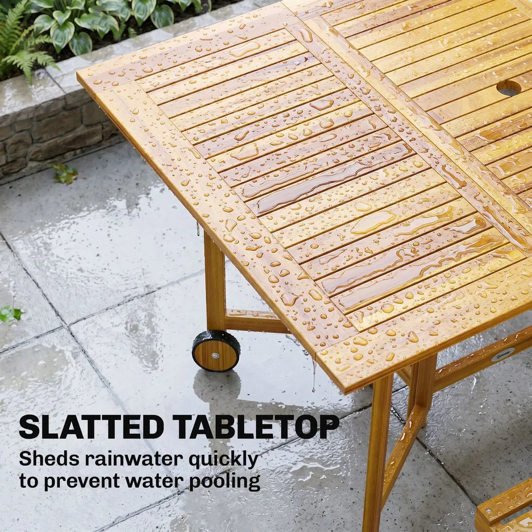 Outsunny 7-Piece Garden Dining Set, Extending Table & 6 Folding Chairs – Acacia Wood, Umbrella Hole