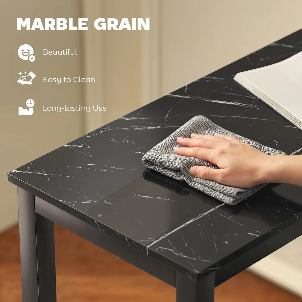 HOMCOM Rectangular Bar Table with Marble-Effect Top – Pub Breakfast Table for Small Spaces, Black