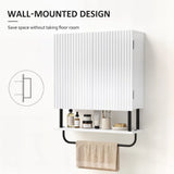 HOMCOM Bathroom Wall Cabinet with Doors and Towel Bar – Wall-Mounted Space-Saving Storage, White