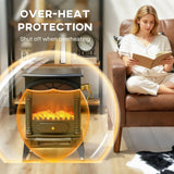 HOMCOM Freestanding Electric Fireplace Stove Heater with 3D Flame Effect, 1000W/2000W – Black