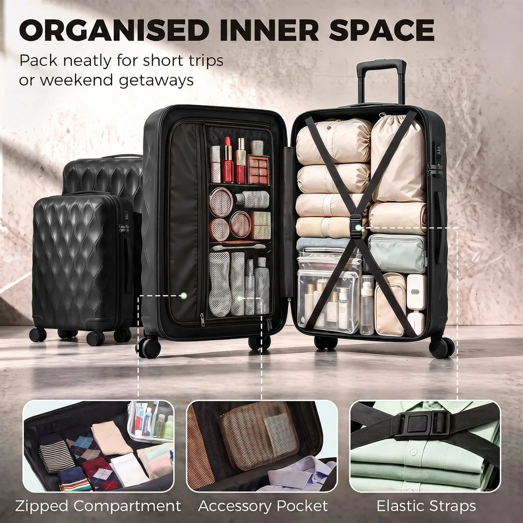HOMCOM 3-Piece Hard Shell Suitcase Set with TSA Lock & Spinner Wheels – 20/24/28 Inch Carry On & Checked Luggage, Black